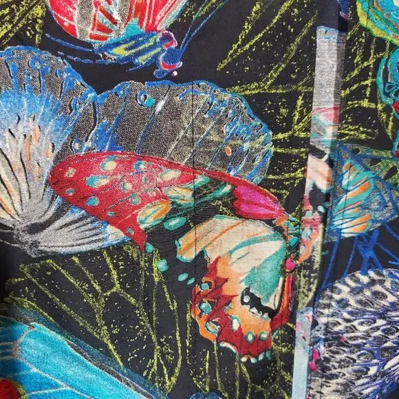 Vintage Chico's silk butterfly print open front blouse w tie accent sleeves sz M - Picture 6 of 10